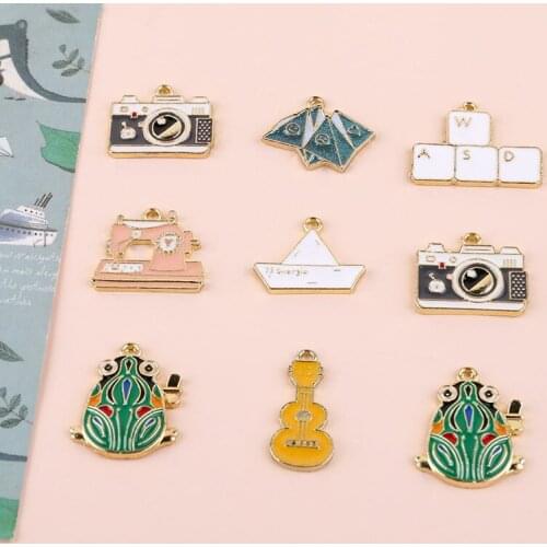 6pcs Childhood Nostalgia Series Girls Cartoon Earrings Jewelry Guitar Frog Paper Boat Game Machine pendant DIY Keychain Material