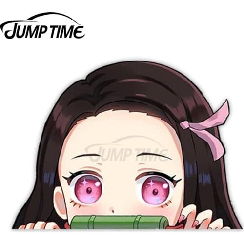 Jump Time 13 x 8.7cm For Nezuko Kamado Anime Peeker Demon Slayer Car Bumper Stickers Vinyl Car Wrap Decal Waterproof Occlusion