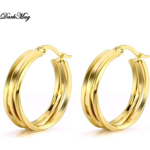 DarkMag Street Style CC Hoop Chunky Gold Small Big Hoop Earrings For Women Punk Metal Gold Circle Stainless Earrings