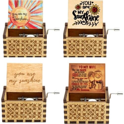 Wooden Carved Handmade Music Box Sleep Lion Castle In The Sky New You Are My Sunshine Theme Music Box Birthday Christmas Gift