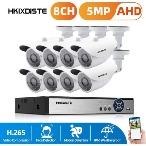 H.265 8CH AHD System 5.0MP Metal Bullet White Camera Outdoor Waterproof 6in1 Hybrid 16CH CCTV Security System Surveillance Kit