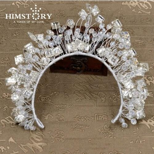 HIMSTORY Free Bending Rich&Large Handmade Aqure Crystal Beads Headband Wedding Brides Prom Party Headwear Hair Decoration