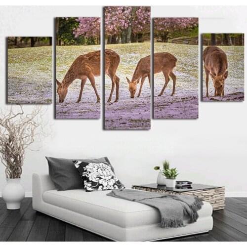 Canvas Wall Art Pictures Unframed Kitchen Restaurant Decor 5 Pieces Animal Deer Prairie Landscape Living Room HD Printed