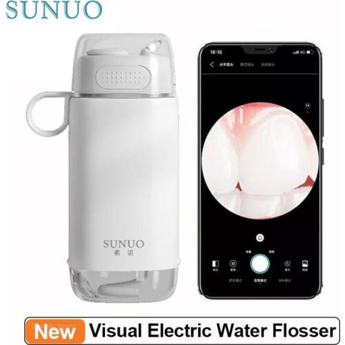 SUNUO Intelligent Visual Oral Irrigator 500W HD Camera Cordless Water Flosser IPX7 Waterproof Electric Flusher Multiple Nozzles