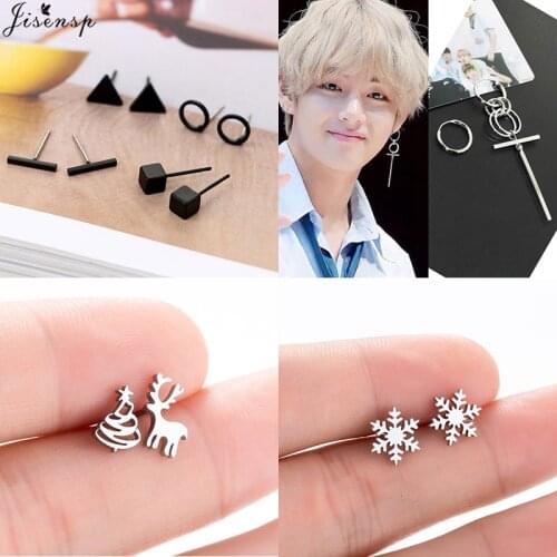Jisensp Korean Style Simple Round Triangle Bar Stud Earring for Women Geometric Square Earrings K-pop Jewelry Christmas Earrings