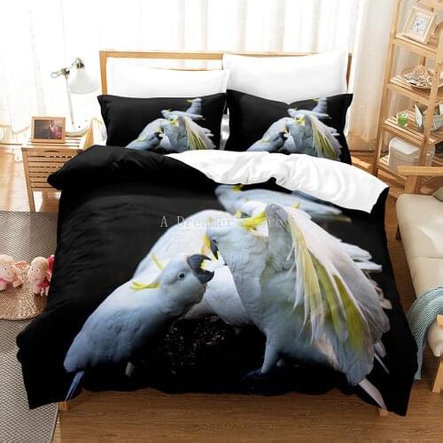 3D Printed White Parrot Bird Bedding Set Soft Quilt Cover / Duvet Cover Set Bed Linens Bedclothes Home Textile For Kids Adult