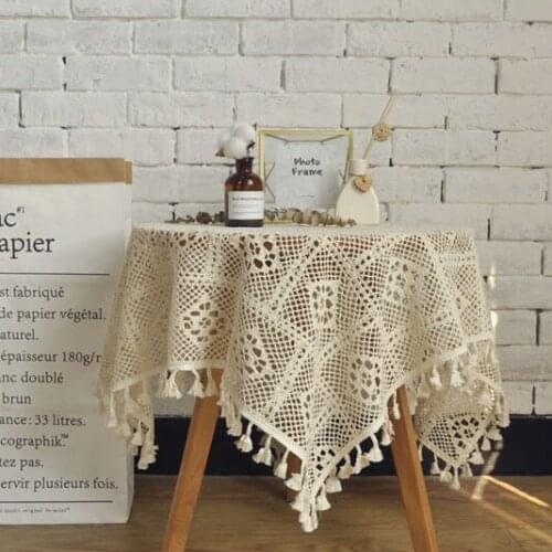 Retro Crochet European and American Style Openwork Handmade Round Tablecloth Table Cover Christmas Table Cloth