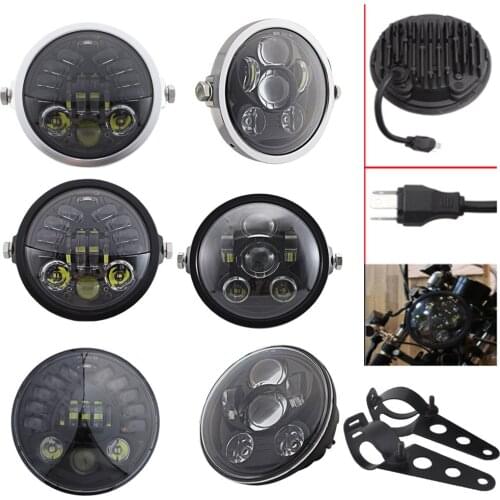 5.75" 5-3/4" Motorcycle Projector Lamp LED Headlight Motorbike Headlamp w/ Headlight Adapter Ring Bracket For Harley Universal