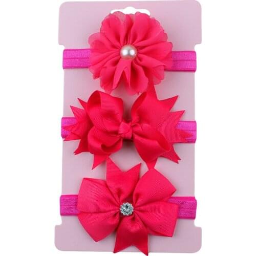 Fashion 3pcs/lot Ribbon Bows Kid Headband Chiffon Flower with Pearl Newborn Hiarbands for Girls Party Birthday Headwear