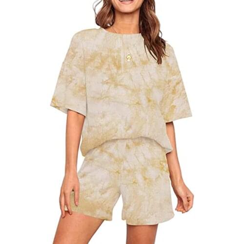 Fashion Summer New Style Products Fashion Home Sports Tie-Dye All-Match Short-Sleeved Top + High Waist Shorts Wholesale 2021