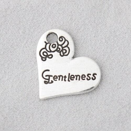 RAINXTAR Fashion Alloy Heart Charms Faithfulness Gentleness Goodness Self Control Peace Patience Charms 20*21mm 50pcs AAC1651