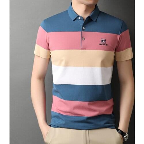 Mens Polo Shirt 2021 Summer Striped Cotton Short Sleeve Golf Polos Solid Slim Top Fashion New Arrival Breathable Plus Size