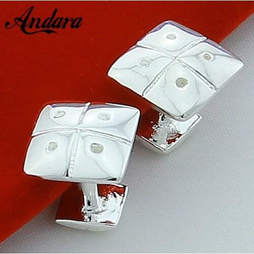 Mens Fashion Square Single Button Cufflinks Silver Jewelry Shirt Cufflinks for Women Men