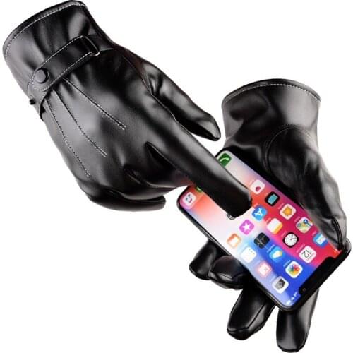 1PAIR Mens PU Leather Winter Warm Gloves Black Touch Screen Outdoor Gloves for Men Fashion Brand Winter Warm Gloves WA 025
