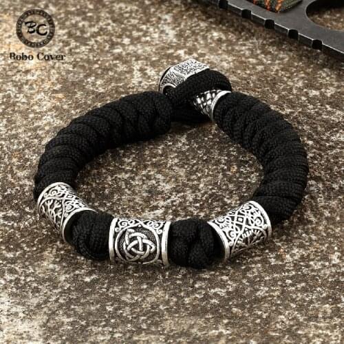 Punk Paracord Rope Survival Bracelets Men Amulet Compass Trinity Runes Bead Norse Viking Wristband Vegvisir Scandinavian Jewelry