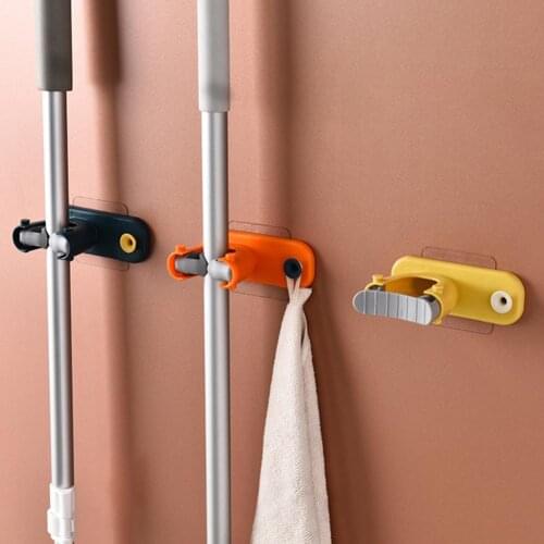 Wall Mounted Mop Holder Bathroom Self-adhesive Broom Hanger Mop Strong Hooks Wall Racks Kitchen Organizer Storage Houseware