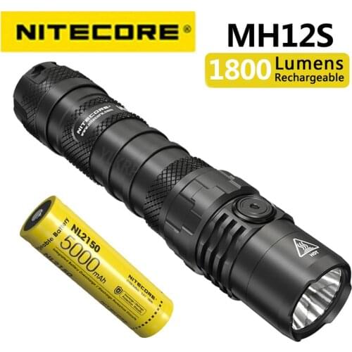 NITECORE MH12S 1800 lumens excellent all-around straight flashlight, equipped with 5000mah battery, using USB-C charging
