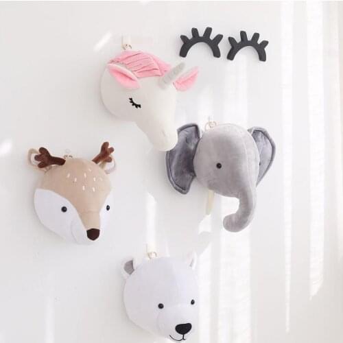 Nordic Nursery Wall Decor Unicorn Swan Stuffed Bunny Elephant 3D Animal Head Wall Decoration For Kids Room Nursery Wall Decor