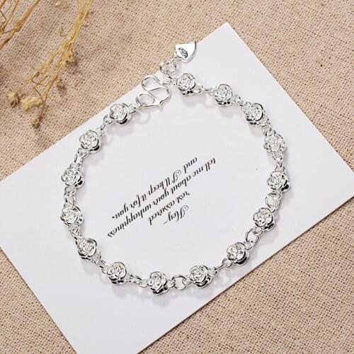 New Romantic Bracelets For Women 925 Sterling Silver Valentines Day Jewelry Exquisite Rose Flower Bracelet Lady Accessories