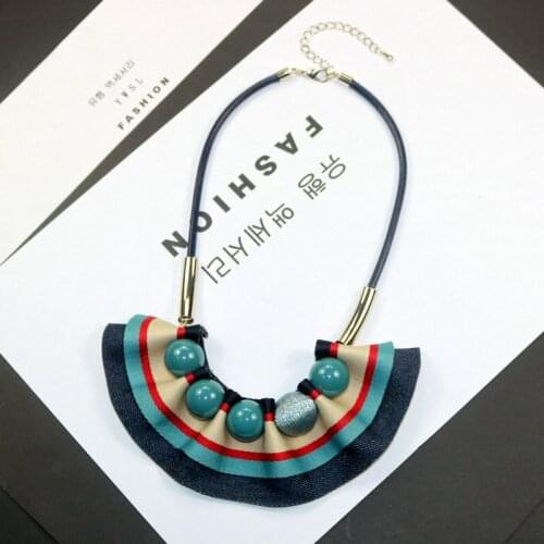 Trendy Beads Textile Fabric Pendant Necklaces For Women Gifts Statement Necklace Bohemian Costume Fashion Jewelry Accessories