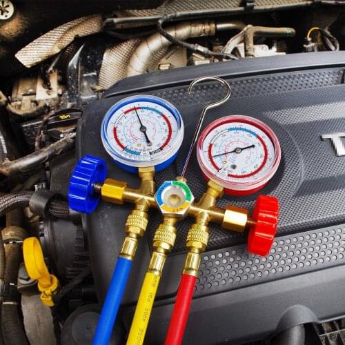AC Manifold Gauge Set, HVAC Diagnostic Freon Charging Tool for Auto Household R12 R22 R-404A R-134a Refrigerant Manifold Freon