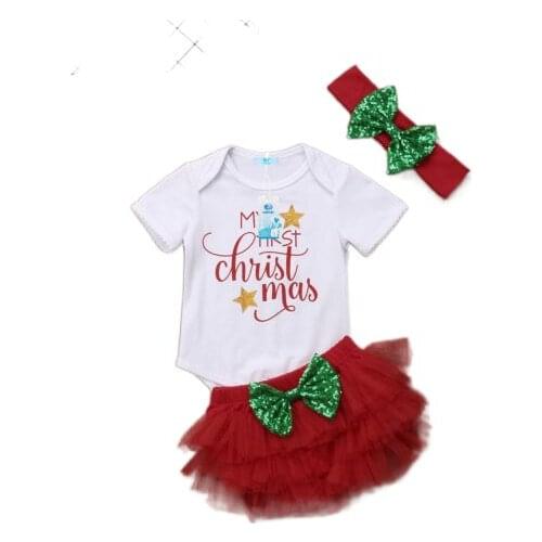 Baby Girls Short-sleeved Shorts Dress Net Yarn Triangle Shorts With Three-piece Headband Christmass Baby Gifts