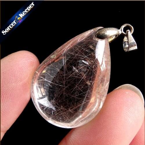 Rare Natural Quartz Gold Rutilated Garden Quartz Crystal Love Necklace Pendant natural minerals Fish Tank Beads OS798