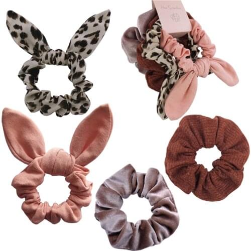 Hair Bun Scrunchies for Girls Women Bunny Bow Scrunchy Hair Bands Accessories 4 PCS with Tag Packing