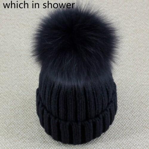 Genuine Real Fox Fur Pom Poms Ball Winter Beanies Hat Keep Warm Women Girl Wool Cap Fur Pompom Female Bonnet