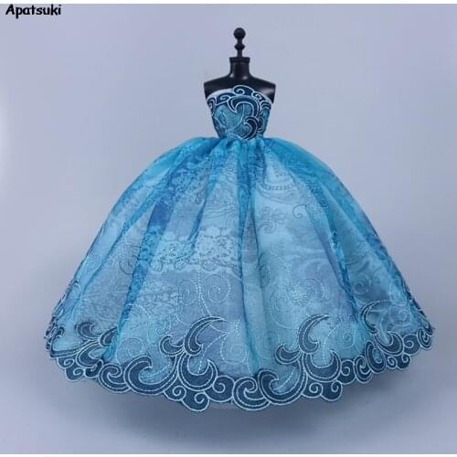 Blue Handmade Wedding Dress For Barbie Clothes Party Gown Outfits 1/6 Doll Accessories Kids Toys DIY Gift