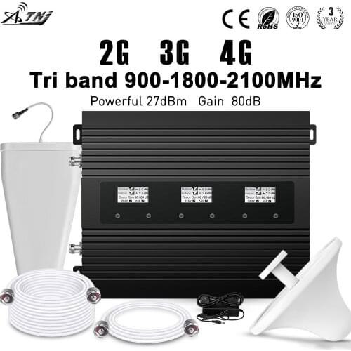 Tri-band 2G 3G 4G repeater cellular signal GSM900/DCS1800/WCDMA 2100MHz mobile signal booster amplifier