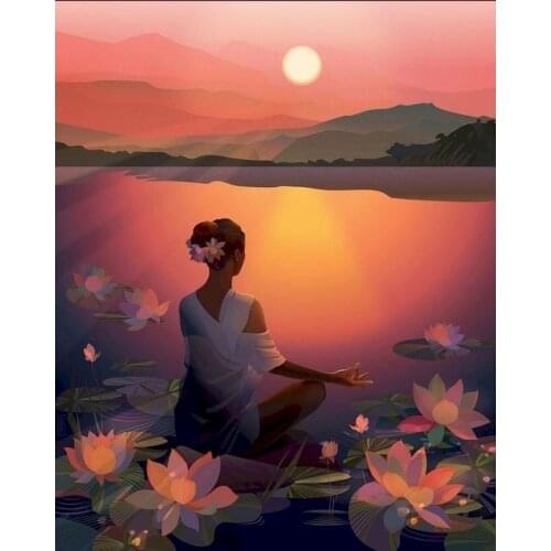 Sunset Landscape Painting By Number Diy Yoga Craft Kit For Adults With Frame On Canvas Coloring By Number Drawing Home Decor Art