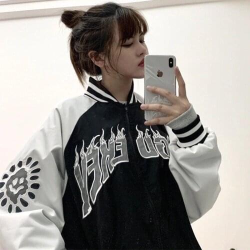 Jacket Womens Spring and Autumn White Cloud Print All-match Newest Baseball Uniform Womens Korean Style Loose Plus Size Top