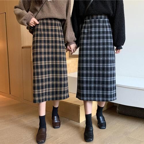Plaid Womens Autumn and Winter Clothing High Waist Skirt Woman Skirts Faldas Jupe