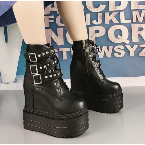 Wholesale Autumn Ankle Boots For Women Motorcycle Boots Chunky Heels Casual Lacing Round Toe Platform Boots Shoes Female