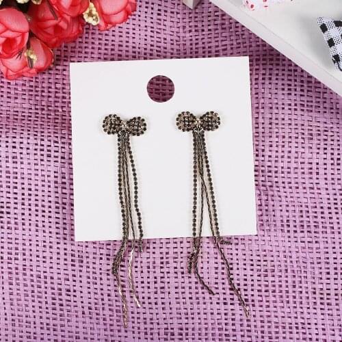 Women Earrings Fashion Charm Zircon Long Tassel Bowknot Banquet Engagement Wedding Party Earrings For Girlfriend Birthday Gifts