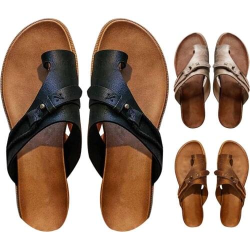 Women Slippers Sandals Retro Rome Slip-on Slippers Buckle Decor Summer Sandals Casual Beach Open-Toe Shoes Lady Flip Flops 2021