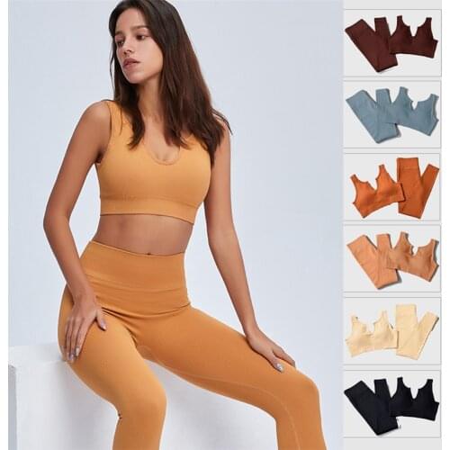 Solid Color Seamless Yoga Sets Women 2 Piece Gym Outfits Sportwear Fitness Suits Sports Tracksuit Activewear Girls Yoga Sets New