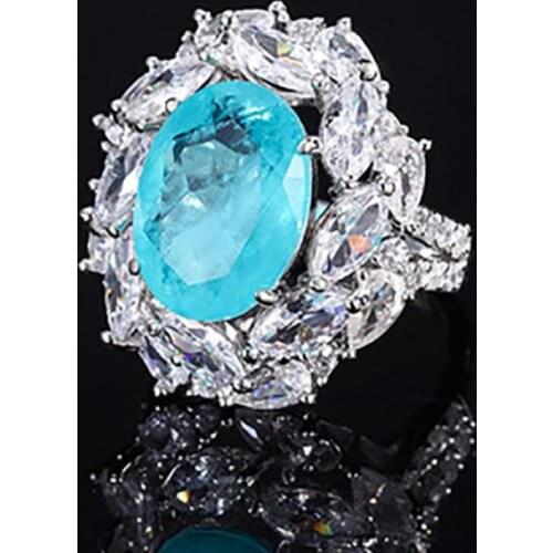 Luxury 100% 925 Sterling Silver 10*14mm Oval Emerald Paraiba Tourmaline Gemstone Rings For Women Charms Party Ring Fine Jewelry