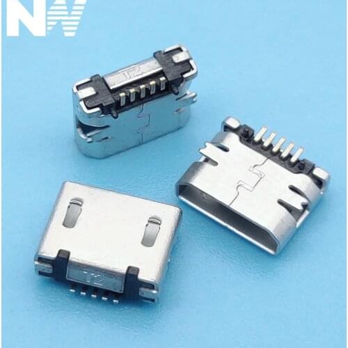 100Pcs Micro Usb 5Pin Smd Short Needle No Side B Type Flat Mouth Without Curling Side Female Connector For Mobile Phone Mini Usb