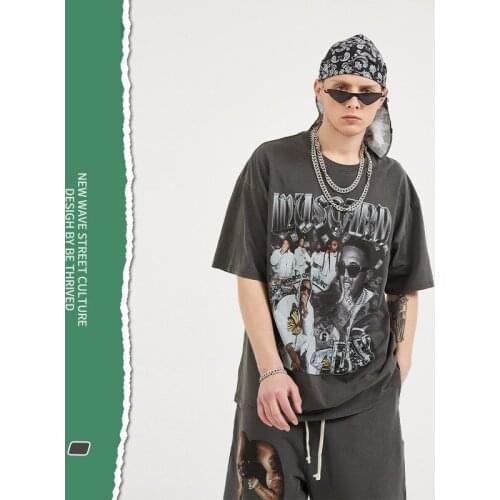 2021 Best Seller Spring&summer New Fashion Rap Printing Short-sleeved High Street Retro Style Street Fashion Mens T-shirt