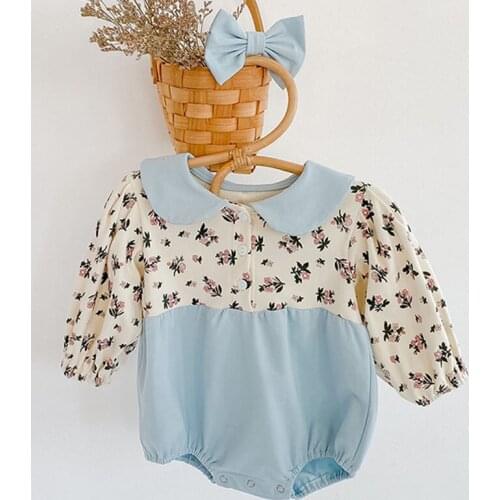 2021 Spring Kids Girl Long Sleeve Rompers Clothes New Doll Collar Infant Baby Girls Printing Rompers Clothing