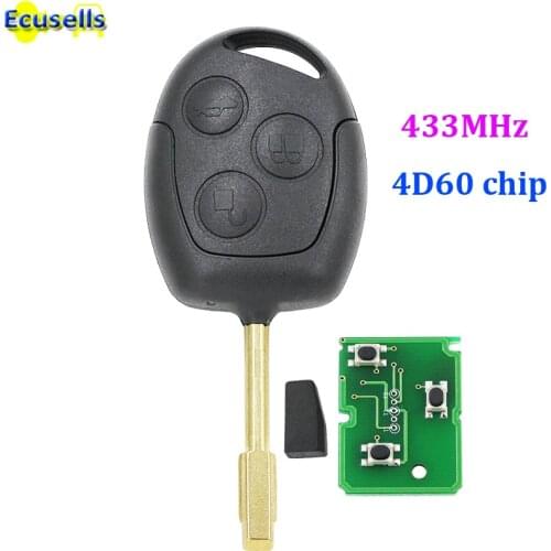 3 Button 433mhz Remote Key + New Remote and Transponder Chip 4D60 For FORD Focus Mondeo Transit Connect