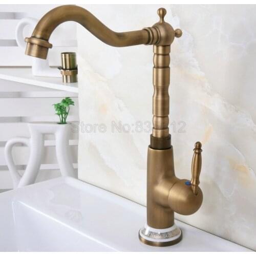 360 Swivel Spout Antique Brass Deck Mount Kitchen Faucet Sink and Wash Basin Mixer Taps Single Handle Cold/Hot Water Tap Wnf607