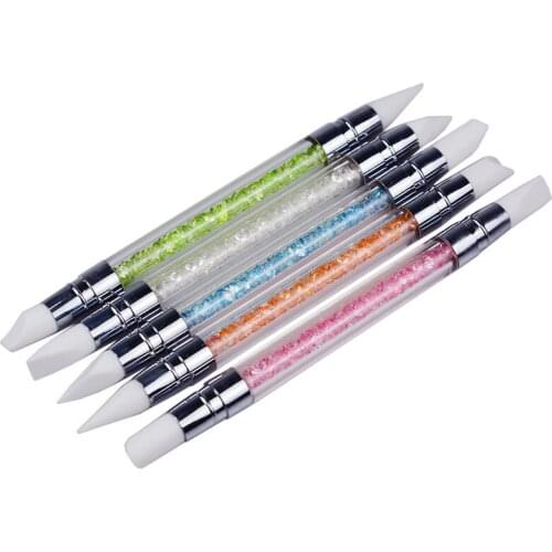 5Pcs Double Head Nail Art Sculpture Pen Emboss Carving Craft Dotting Brush Rhinestone Acrylic Handle Polish Manicure Tool