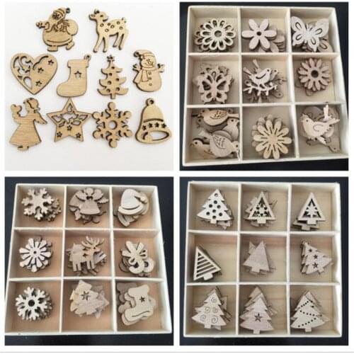 50Pcs Cartoon Santa/Deer Wood Chip Christmas Day Accessories Child DIY Handmade Toy Clothing Fabric Home Decorations Gift Access