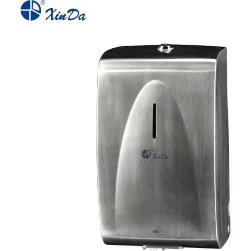The Xinda XDQ 210K Stainless Steel Automatic Soap Dispenser Powered by AC/DC 2000 mL Wall Mounted with Key-Locked Protection