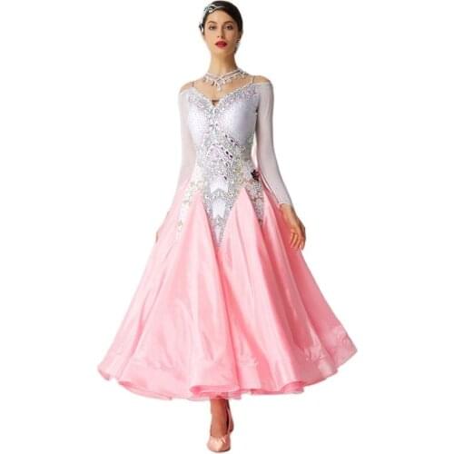 B-19465 Ready Made Long Ballroom Dancing Dress Perfect Custom Made Pearl Ballroom Dancing Dresses Girls For Competition