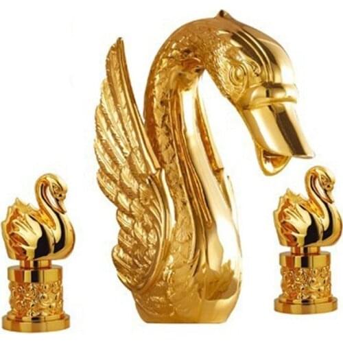 Free shipping Gold finish PVD bathroom basin sink swan faucet SWAN TAP