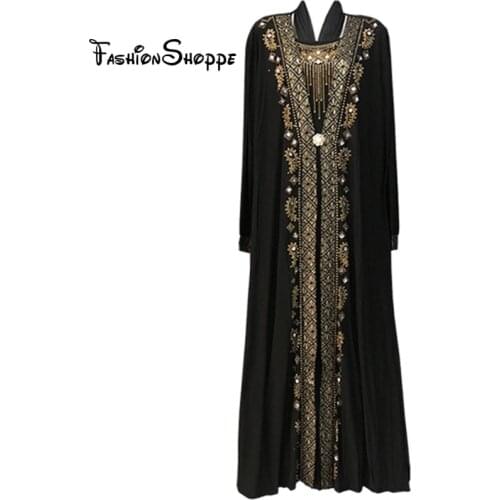 Free shipping Muslim black abaya islamic clothing for women embroidery rhinestone dubai kaftan robe dress turkish abaya D253